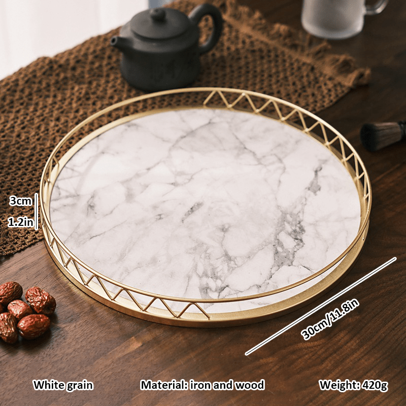 WoodenMarble - Houten Ronde Marmeren Graan Dienblad