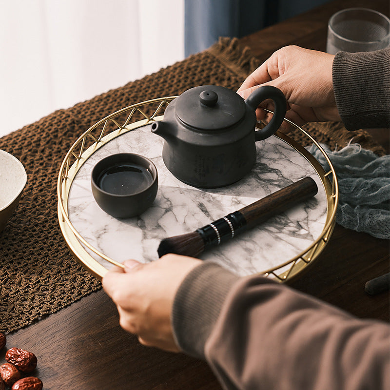 WoodenMarble - Houten Ronde Marmeren Graan Dienblad