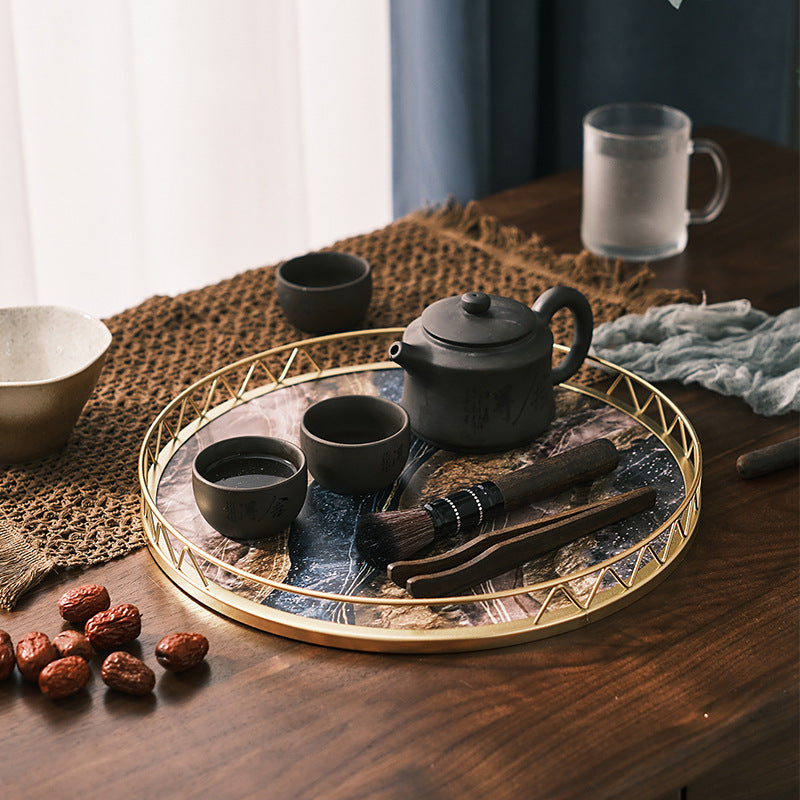 WoodenMarble - Houten Ronde Marmeren Graan Dienblad