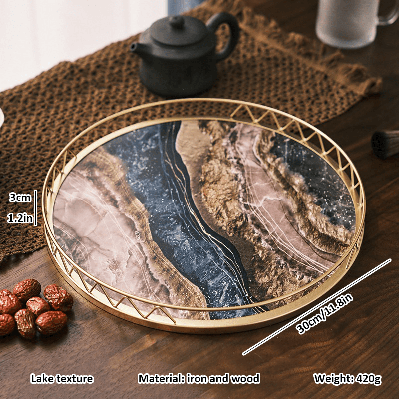 WoodenMarble - Houten Ronde Marmeren Graan Dienblad