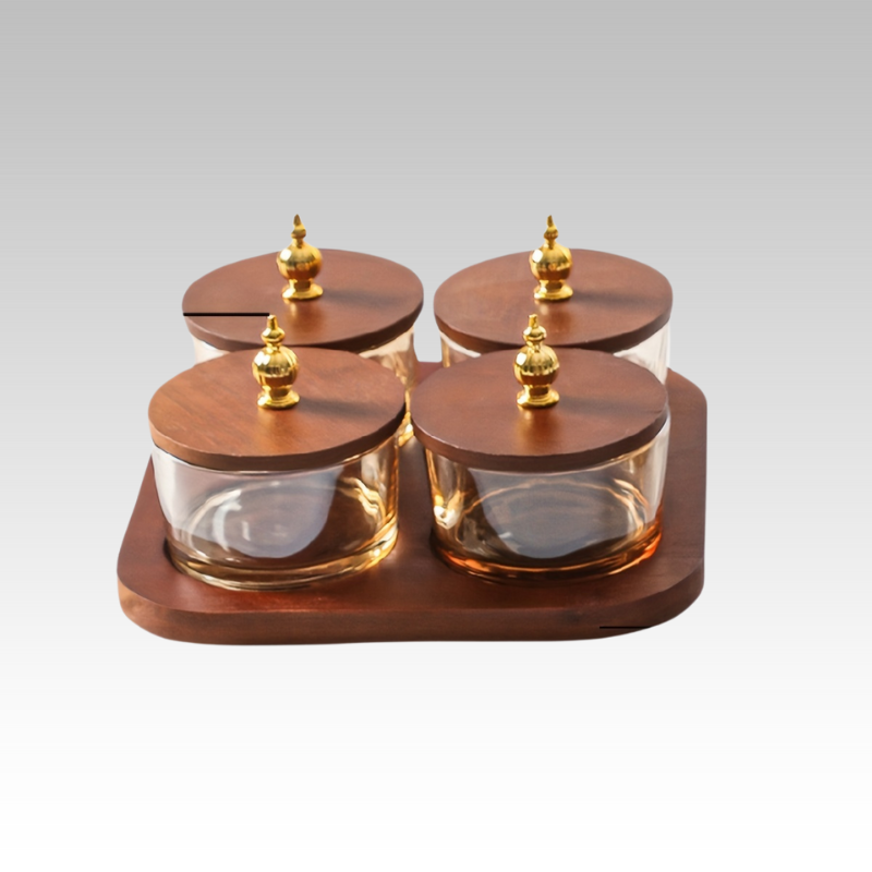 GlassSet - Luxe Glazen Snackkommen met Acaciahouten Dienblad