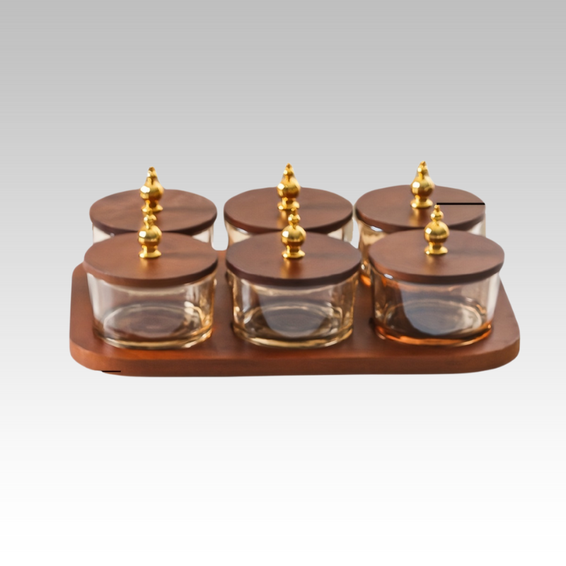 GlassSet - Luxe Glazen Snackkommen met Acaciahouten Dienblad