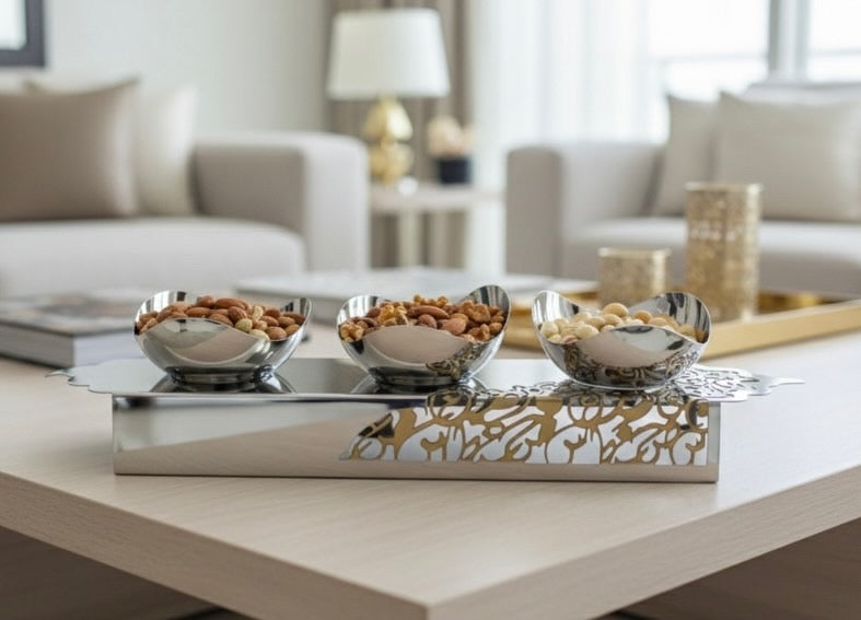 Aurora Set | Luxe Snack Serveerset met 3 Schaaltjes