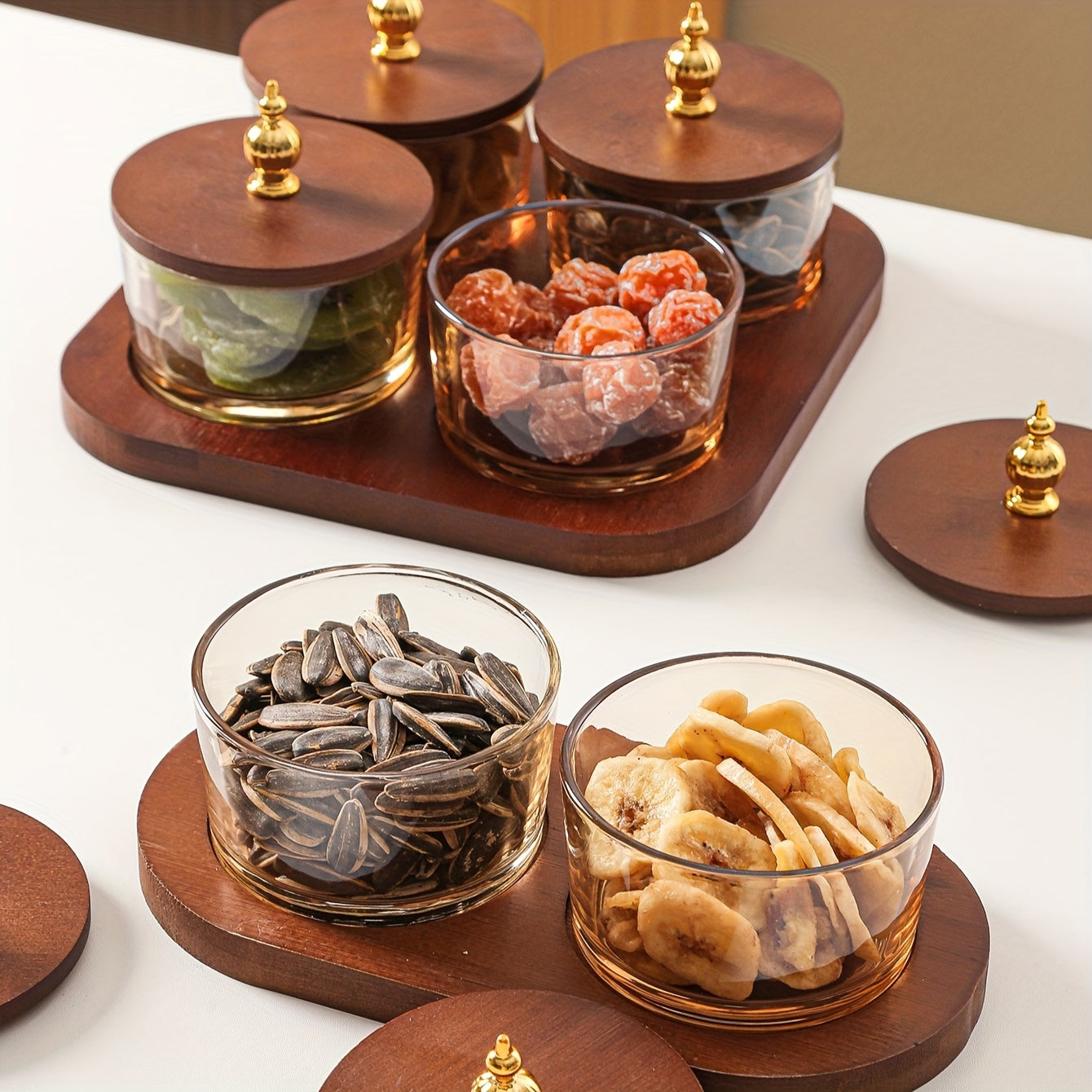 GlassSet - Luxe Glazen Snackkommen met Acaciahouten Dienblad