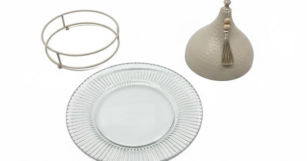 Taupe Luxury Set | Luxe Afgedekte Serveerschaal op Glazen Voet