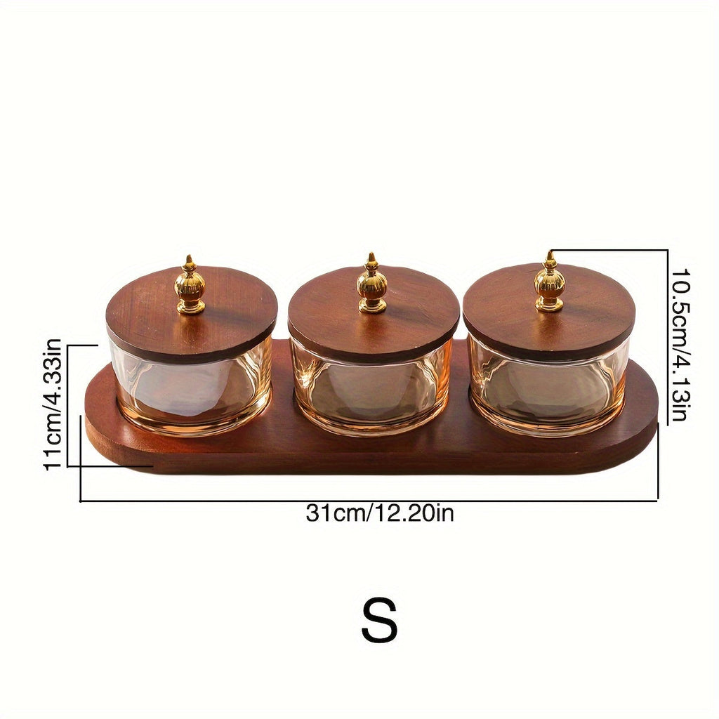 GlassSet - Luxe Glazen Snackkommen met Acaciahouten Dienblad