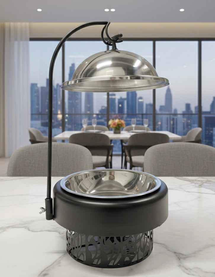 Luna Luxe Tafelset Zwart | Luxe Serveerschaal met Afdekkap op Standaard