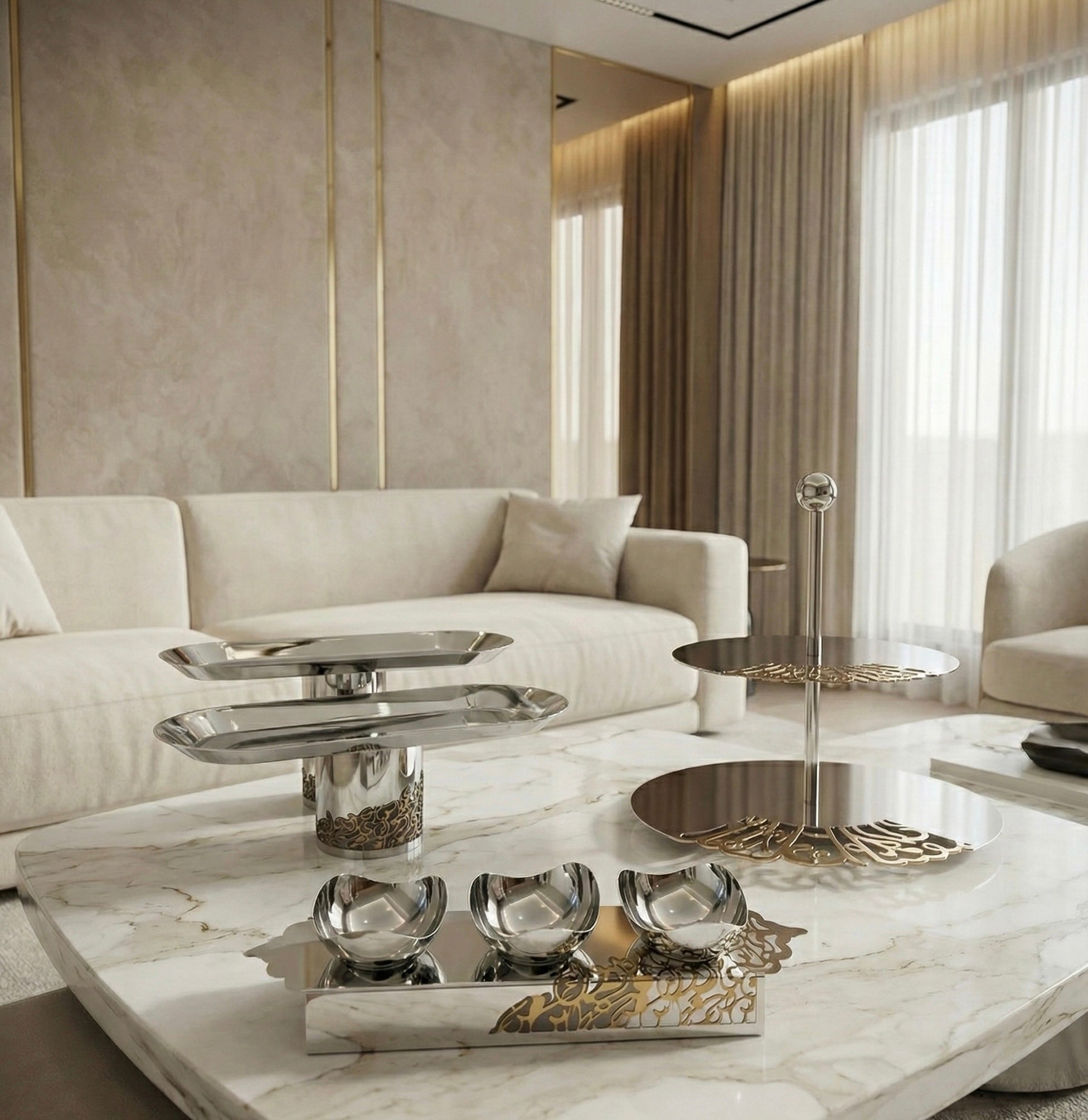 Aurora Set | Luxe serveeretagère met Arabische kalligrafie