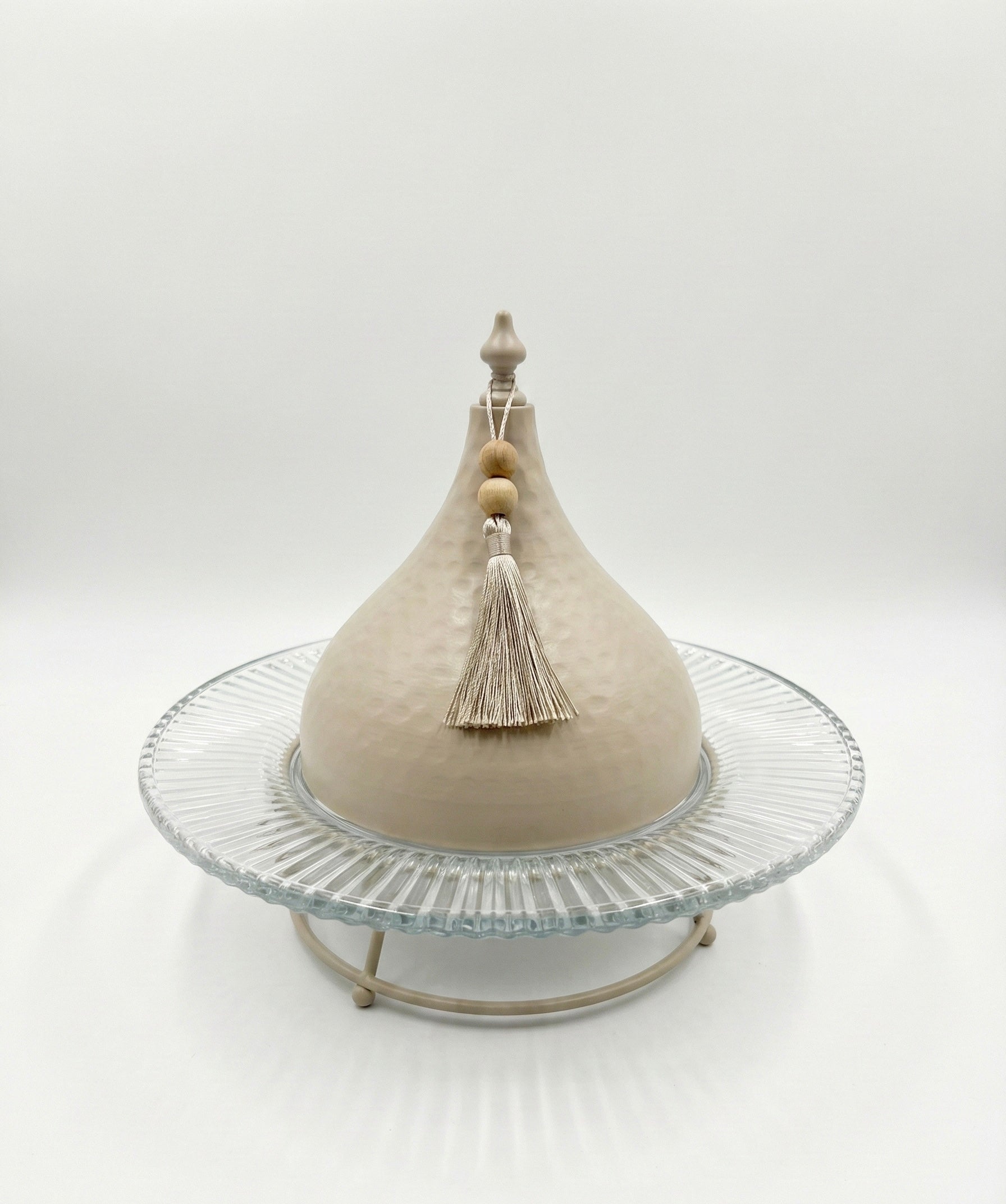 Taupe Luxury Set | Luxe Afgedekte Serveerschaal op Glazen Voet