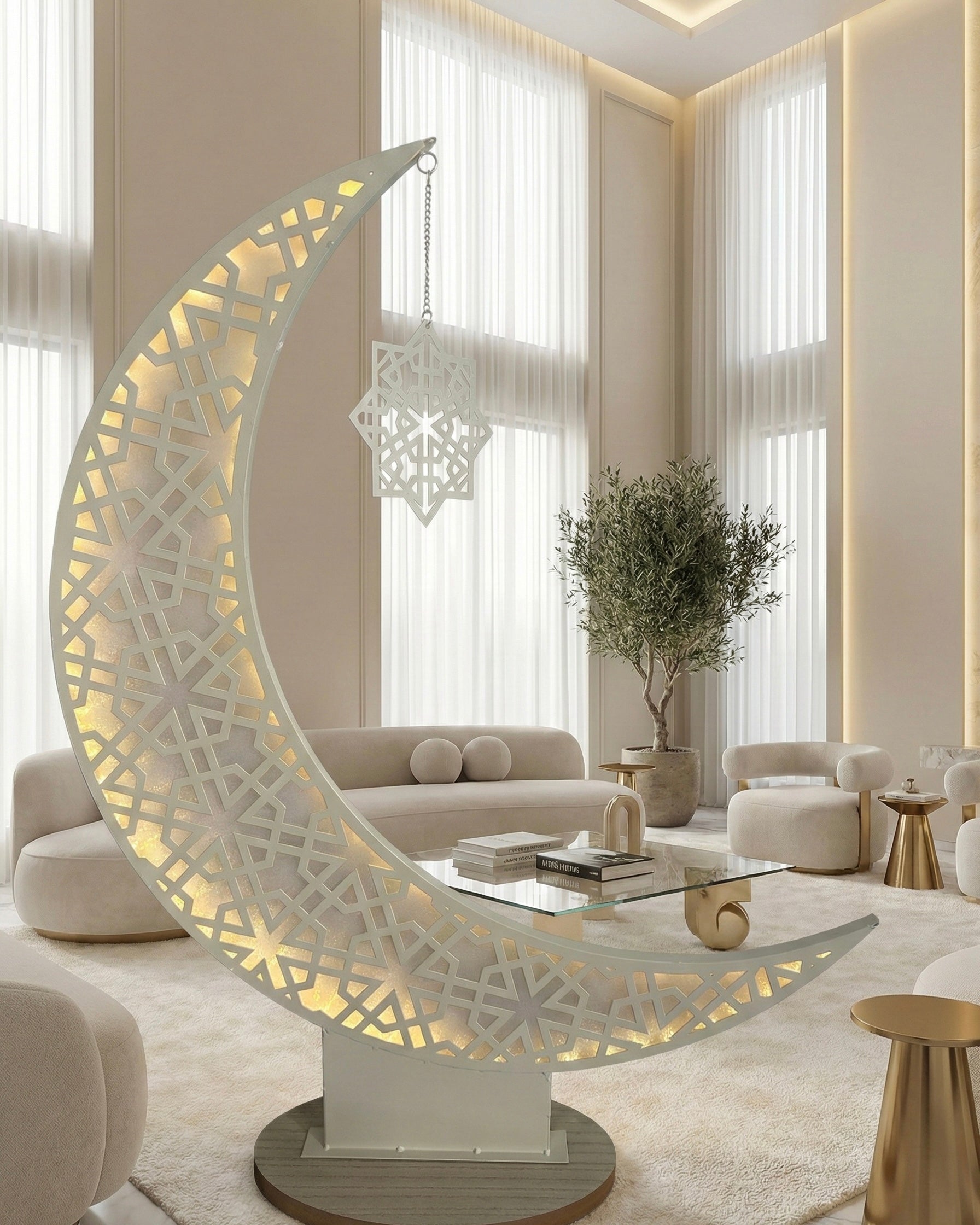 Luxury 'Nur' Moon Decoration | Illuminated Half Moon (3 Sizes)