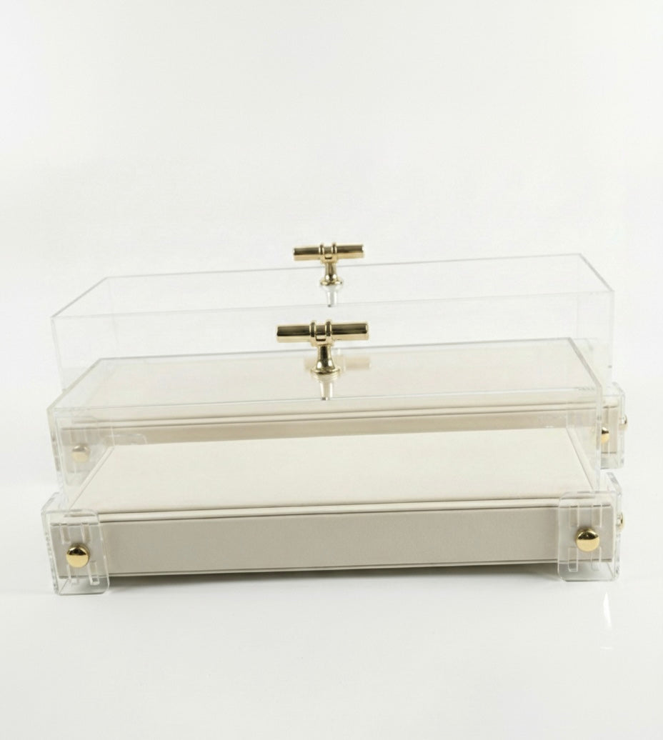 Beige Elegance Set | Luxe Serveerschaal met Glazen Stolp