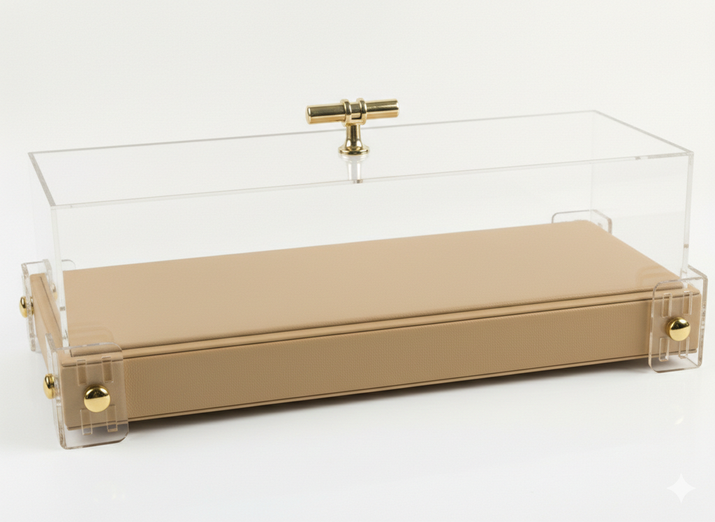 Sandstone Elegance Set | Luxe Serveerschaal met Glazen Stolp