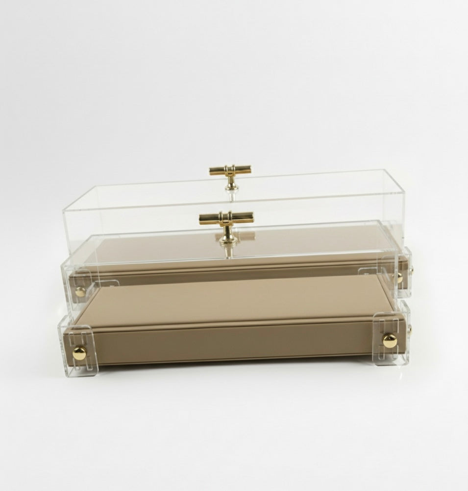 Sandstone Elegance Set | Luxe Serveerschaal met Glazen Stolp