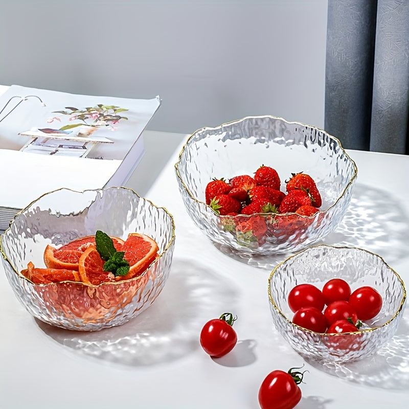 GlasEdge - 3-delige Set Gouden Rand Transparante Saladekommen